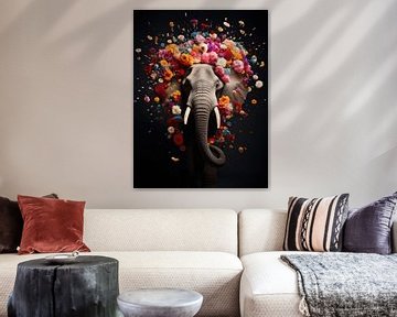 Kunst der Tiere und Blumen | Elefant | bunt von Eva Lee