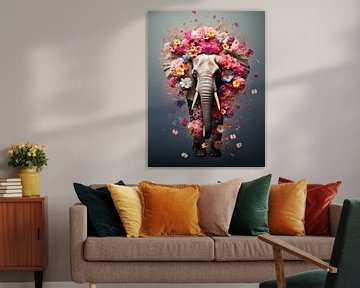 Vibrant Elephant Druck | Elefant | Blumen von Eva Lee