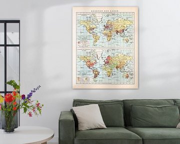 World map population density and religion. Vintage map ca. 1900 by Studio Wunderkammer