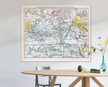 World map of explorations. Vintage map ca. 1900 by Studio Wunderkammer