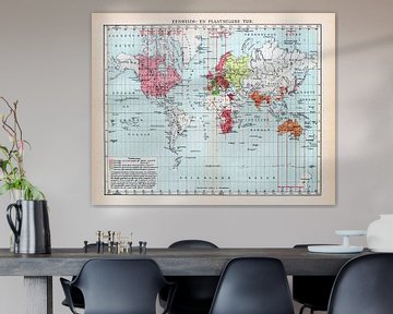 Carte du monde avec fuseaux horaires. Carte d'époque vers 1900 sur Studio Wunderkammer