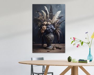 Nature morte aux fleurs et plumes séchées sur Digitale Schilderijen