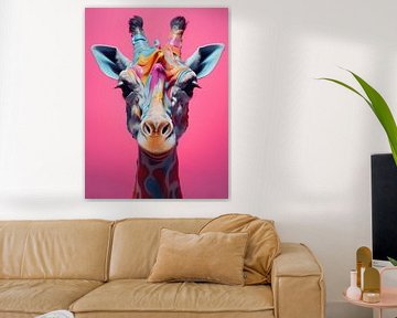 Kleurrijke Giraffe | roze van Eva Lee