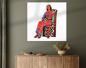 Vrouw op stoel, semi-abstract schilderij van Vlindertuin Art