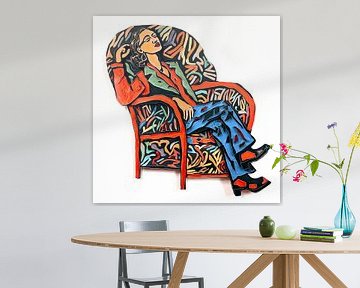 Frau im Stuhl, ein halbabstraktes Porträt von Vlindertuin Art
