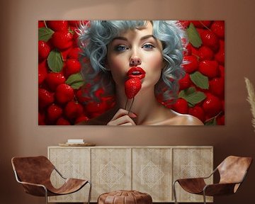 Porträt einer Frau mit roter Erdbeere von Animaflora PicsStock