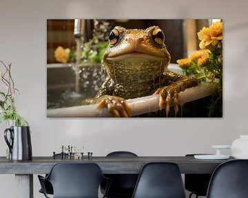 Green frog sits in a bathtub by Animaflora PicsStock