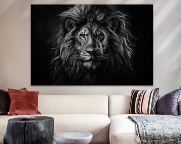 Leeuw - Het ultieme zwart wit portret van Digitale Schilderijen