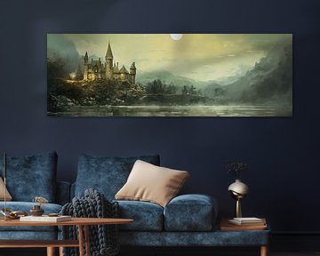 Gold Medieval Castle by Abstract Painting