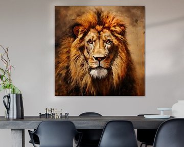 Lion Portrait Art Beige by ARTEO Paintings