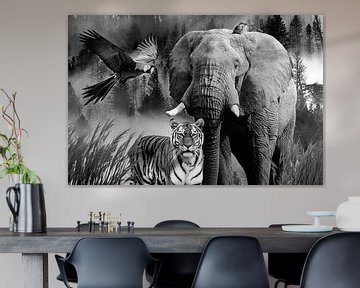 Jungle olifant, tijger, papegaai en de ijsvogel van Beeldmeester