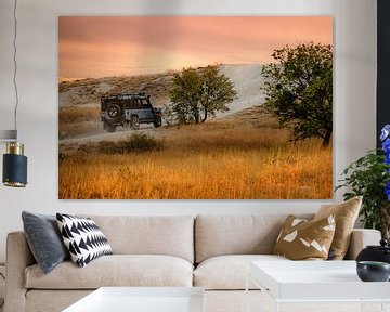 Terrain car in the landscape of Cappadocia with sunset