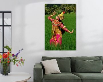 Balinese Legong dancers in rice field by Jan Bouma