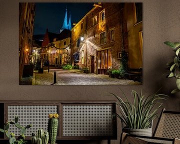 Deventer, vue de la rue en soirée avec décorations de Noël