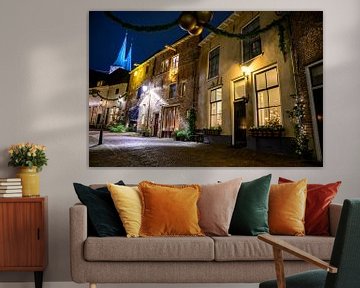 Deventer, vue de la rue en soirée avec décorations de Noël sur Sjoerd van der Wal Photographie