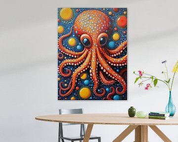 Squid in the style of Yayoi Kusama by Retrotimes