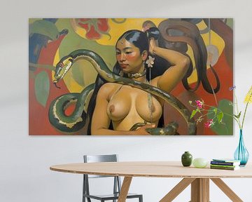 Eva en de slang in de stijl van Gauguin van Wolfsee
