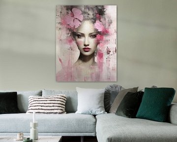 The world looks better in pink. Modern en abstract portret in roze tinten, close-up van Carla Van Iersel
