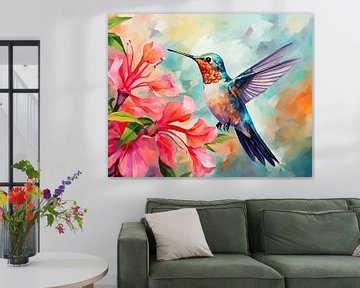 Colourful Hummingbird Dance | Abstract Hummingbird by Blikvanger Schilderijen