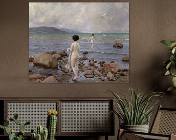 Two girls bathing on a rocky beach by Peter Balan