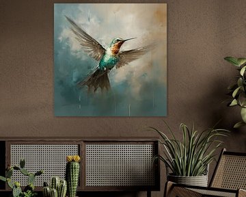 Vol dynamique du colibri | Peinture colibri sur Blikvanger Schilderijen
