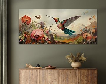 Colibri en fleurs | Peinture colibri sur Blikvanger Schilderijen