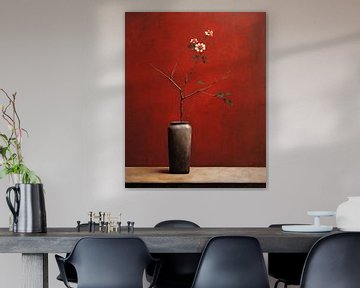 Modern stilleven met bloemen en een rode achtergrond van Studio Allee