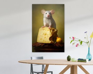 Nature morte souris avec morceau de fromage sur But First Framing