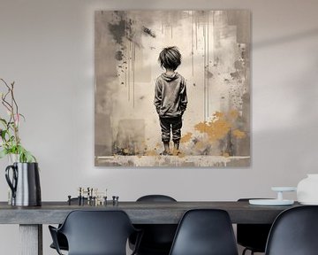 Wabi-Sabi Boy : Peinture inspirée de Banksy en haute définition avec des tons neutres sur Dream Designs art work