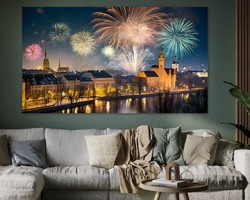 Fireworks over the city at night by Animaflora PicsStock