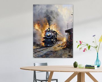 Train à vapeur en feu sur Retrotimes