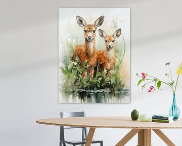 Tender tableau | watercolour | deer by Eva Lee
