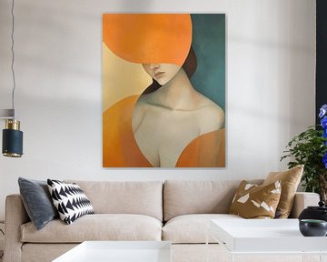 Portret met een vleugje art deco stijl in blauw en oranje van Studio Allee