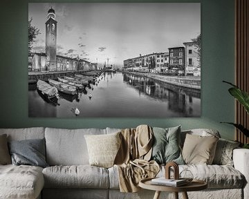 La ville de Lazise au lac de Garde en noir et blanc sur Manfred Voss, Schwarz-weiss Fotografie