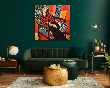 Vrouw in stoel modern schilderij van Vlindertuin-Art