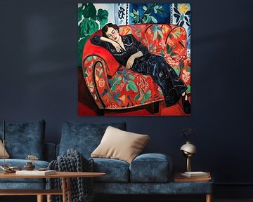 Portrait d'une femme endormie dans un grand fauteuil sur Vlindertuin Art