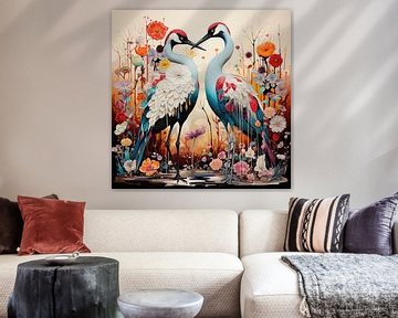 Kraanvogels | Blauw van Blikvanger Schilderijen