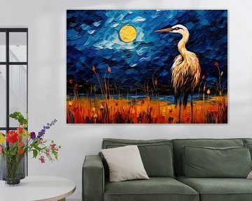 Night, Moon and Crane by Blikvanger Schilderijen