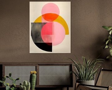 Moderne vormen en lijnen in okergeel, zwart en roze van Studio Allee