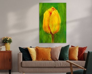 Tulipes jaunes triptyque centre sur Karen Kaspar