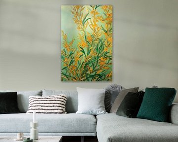 Golden Oleander | Art Nouveau Flowers by Abstract Painting