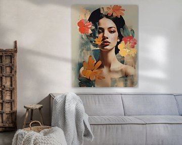 Porträt mit Blumen im Collage-Stil