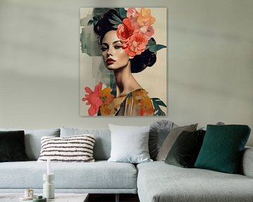 Portret met bloemen in collage stijl van Carla Van Iersel