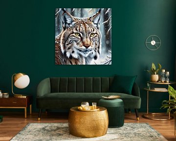 Wilde dieren - Portret van een lynx (2) van Johanna's Art