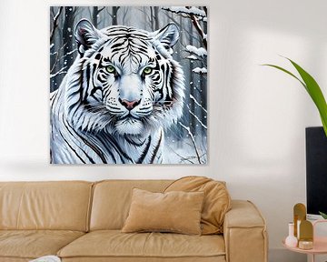 Wilde dieren - Portret van een witte tijger (1) van Johanna's Art