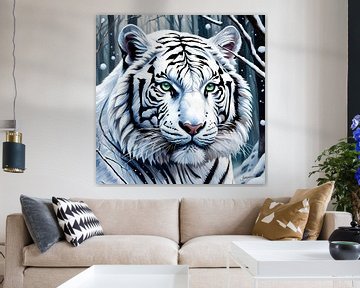 Wilde dieren - Portret van een witte tijger (2) van Johanna's Art