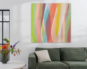 Modern abstract. Kleurrijke penseelstreken in neon en pastel van Dina Dankers