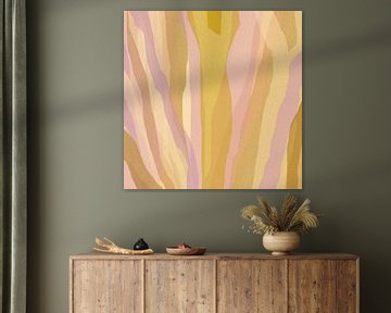 Shimmer gold and pink lines. Pastel abstract by Dina Dankers
