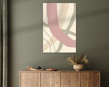 Moderne abstracte minimalistische vormen en lijnen in pastelroze, groen, beige nr. 1 van Dina Dankers