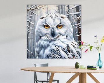 Wilde dieren - Portret van een witte uil (2) van Johanna's Art